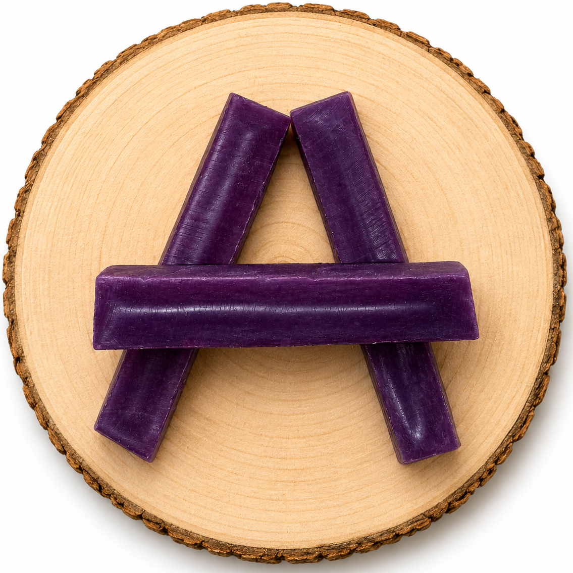 Blueberry yak large dog treat on a wooden log.