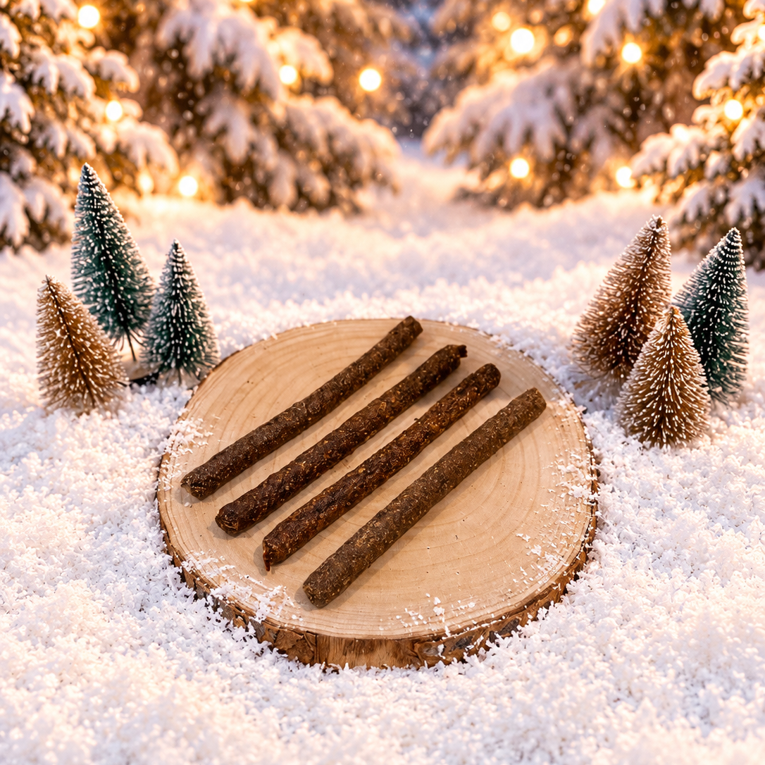 Christmas sausages for dogs in flavour 3 bird roast