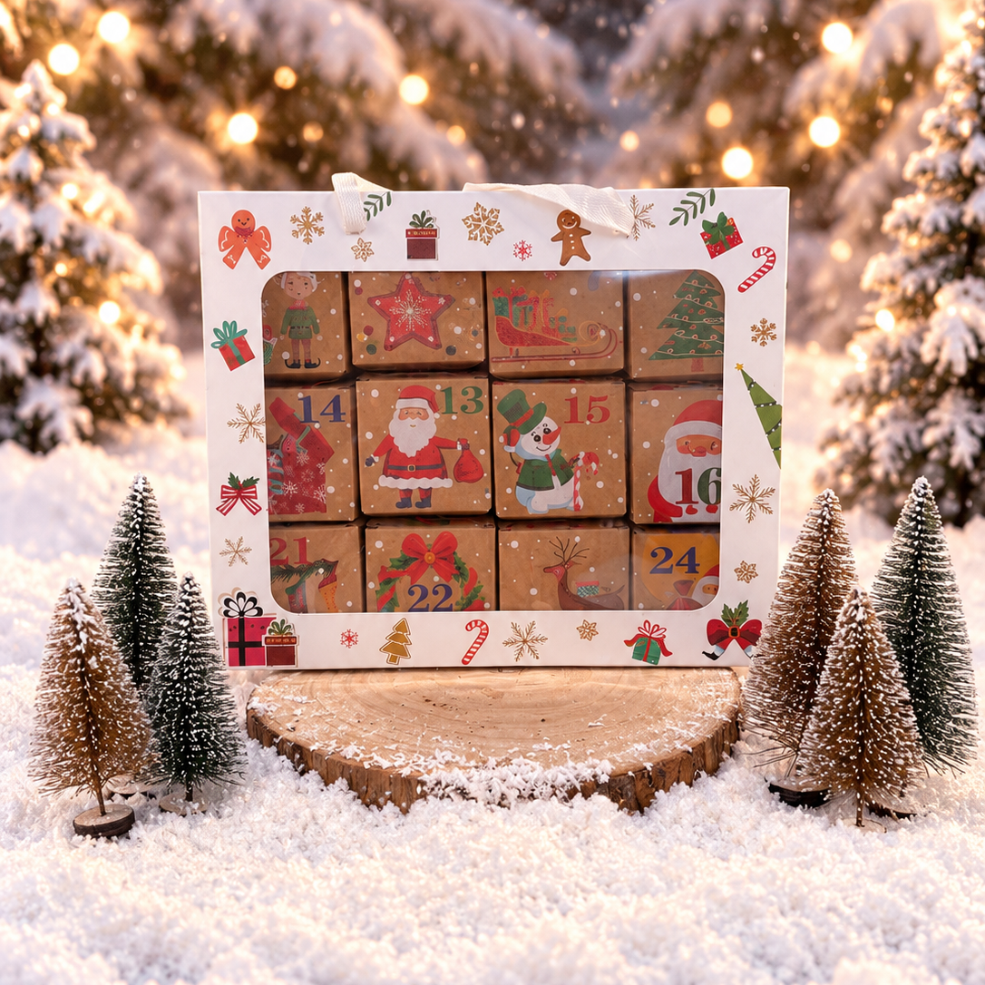 Dog Advent calendar in bag all numbers are in boxes filled with dog treats