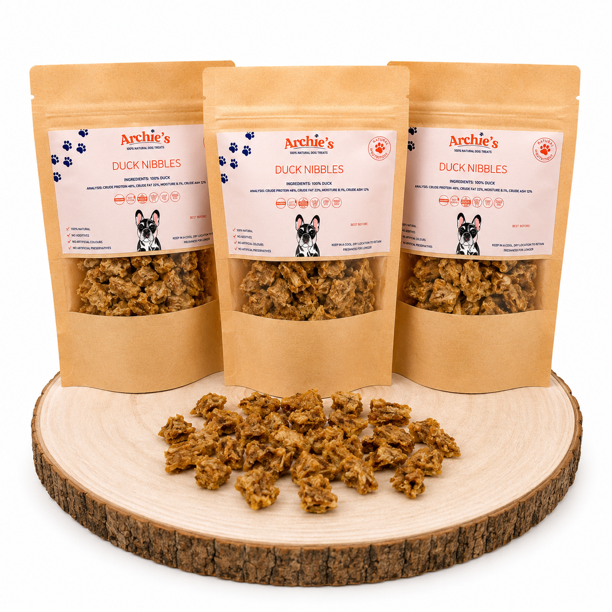 Natural Duck training nibbles for dogs made with high protein meat treats, perfect for reward based training and healthy snacking.
